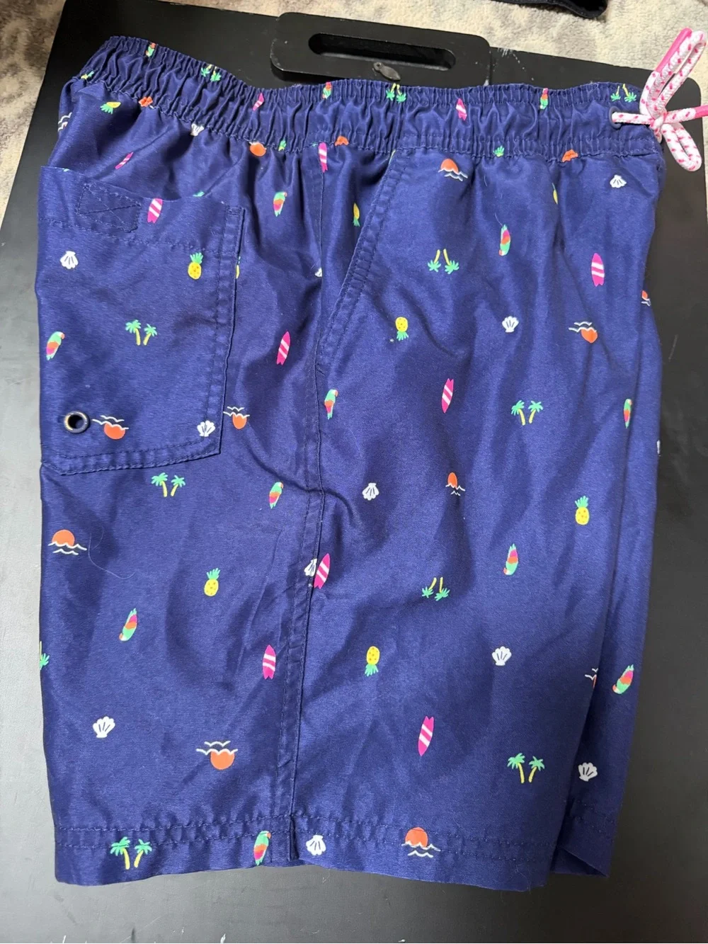 Cat & Jack Navy Swim Trunks with Bright Surf and Fruit Print